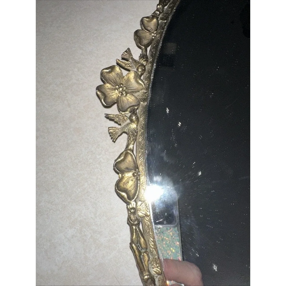 Vintage‎ Brass Mirror Or Vanity Mirror Floral W/birds